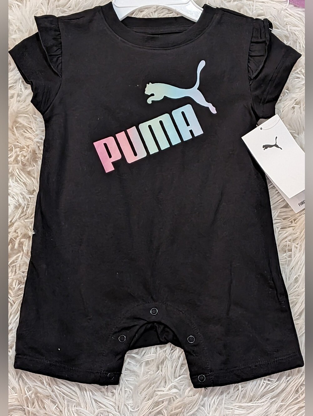 NWT, Puma, Black, Ruffled, Short Sleeve One Piece Outfit - Baby Size 3-6 Months